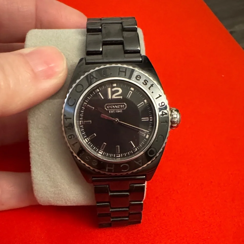 Coach Black Ceramic Women’s Watch with Silver Accents - Picture 1 of 5